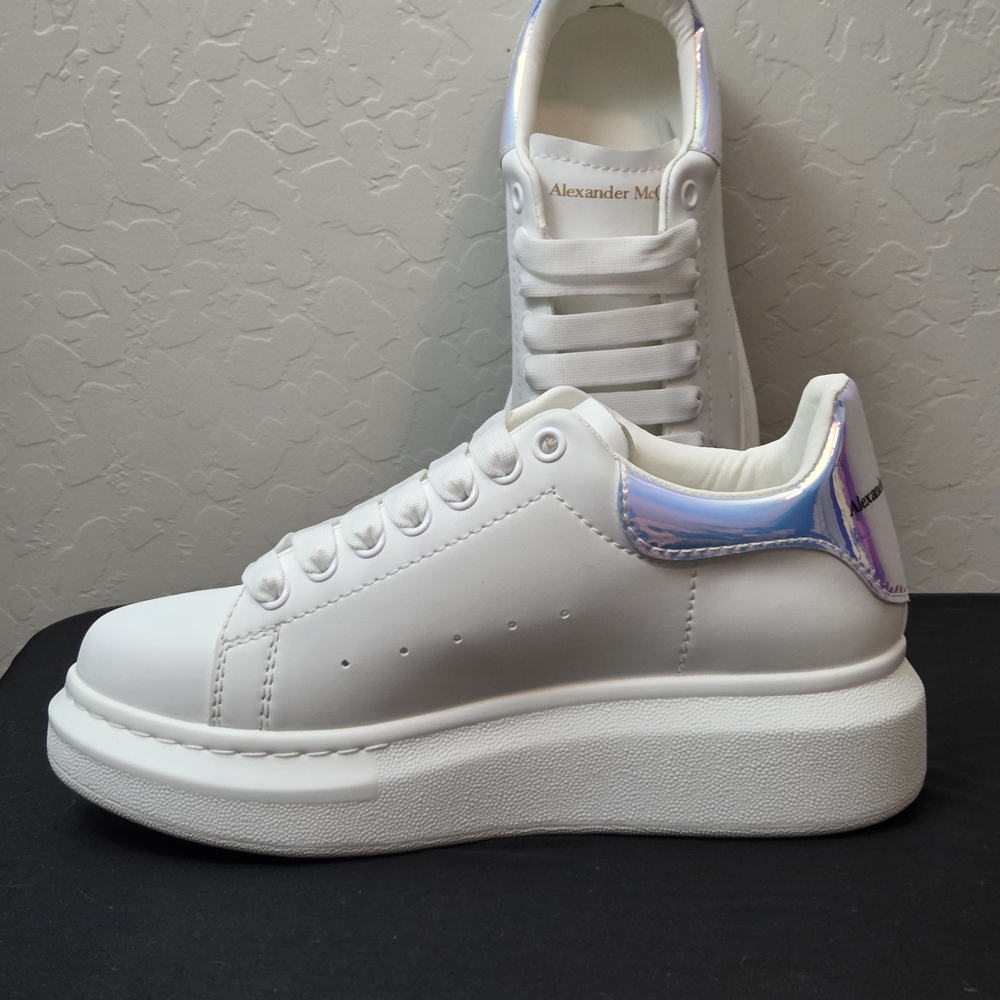 Alexander McQueen White Sneakers with Iridescent Heel Tab